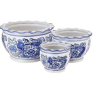 Hakkagirl Chinese bloempot klein, blauw en wit, porselein