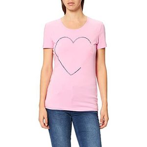 Love Moschino Damesshirt met korte mouwen en briljante print op de borst, Roze