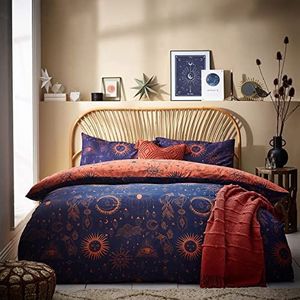 furn. Constellation Dekbedovertrekset voor superkingsize bedden, katoen, polyester, bronskleurig/marineblauw