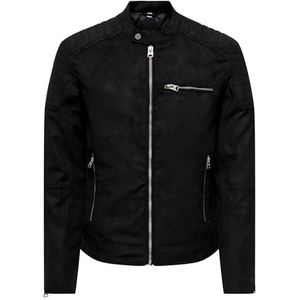Only & Sons Onsgus Faux Suede Racer Jacket Otw Noos Onsgus Otw Noos hardloopjack van synthetisch suède voor heren (1 stuk), zwart.