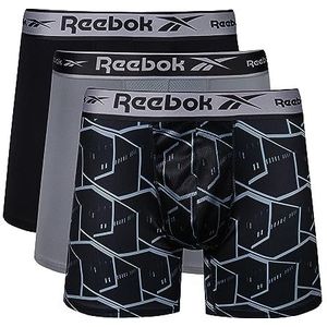 Reebok Reebok boxershorts voor heren, verpakking van 3 stuks, zwart/bedrukt, grijs, met bedrukte tailleband en vochtregulering, boxershorts voor heren, Zwart/zwart/zuiver grijs