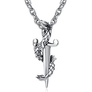 Dragon Sword/Skull Bullet/Skeleton Cross Hanger Ketting 925 Sterling Zilveren Hanger Vintage Sieraden Gothic Verjaardagscadeau voor Mannen Vrouwen Unisex Tieners 20 ''+2'' Verstelbare Ketting met Geschenkdoos, Sterling zilver