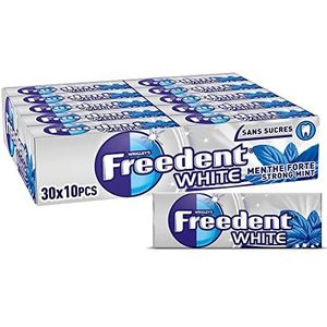 FREEDENT Wit, Chewing-gom zonder suiker, sterke muntsmaak, 30 verpakkingen met 10 kauwgom (420 g)