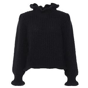 faina Pull élégant en tricot à volants pour femme Noir Taille M/L, Noir, XL