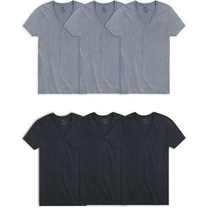 Fruit of the Loom Stay Tucked T-shirt met V-hals voor heren, 12 stuks, Klassieke snit - zwart/grijs - verpakking van 6