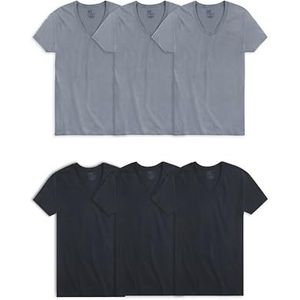 Fruit of the Loom Stay Tucked V-hals T-shirt ondergoed heren, Standaard, zwart/grijs, 6 stuks
