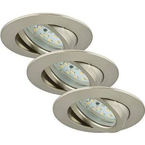 Briloner Leuchten LED inbouwlamp set van 3, 82 x 28 mm, draaibaar, LED module 6,5 W, 570 lm, 3000 K, IP23, mat nikkel 7296-032