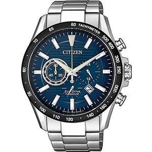 Citizen Eco-Drive herenhorloge met titanium armband, blauw, één maat, armband, Blauw, Armband