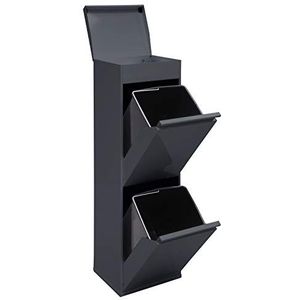 Arregui Top CR224-B Afval- en recyclingemmer van 2 emmers met deksel en dienblad, donkergrijs, antraciet, 97,5 x 30,6 x 24,6