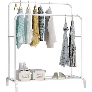 Edihome, Kledingrek, dubbel, 110 x 150 x 54 cm, voor slaapkamer, robuust, van metaal, met standaard voor schoenenrek, overhemden, broeken, dunne jassen (wit)
