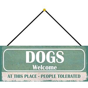 Schatzmix Dogs Welcome metalen wandbord met koord, 27 x 10 cm, meerkleurig