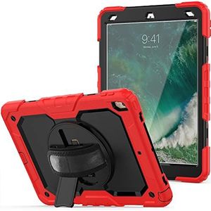 Étui pour iPad Pro 10.5 2017/iPad Air 3 10.5 2019 avec support pliable rotatif à 360 degrés, étui tendance résistant aux chocs avec dragonne et bandoulière, rouge