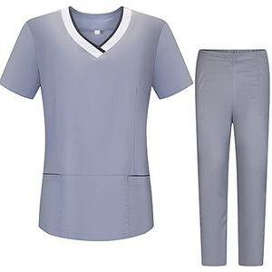 Misemiya - Werkkleding, elastisch, voor dames, korte mouwen, kliniek, henspiraal, reiniging voor veterinair, Ref.G7154, Medisch uniform G718-44, lichtgrijs