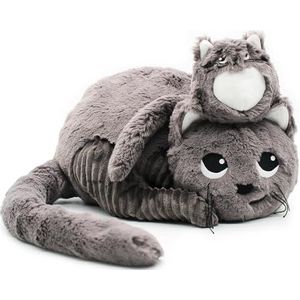 Les Déglingos - PTIPOTOS Miaou Le Chat Maman Baby – zacht pluche dier – ideaal cadeau voor geboorte – grijs – 33 cm