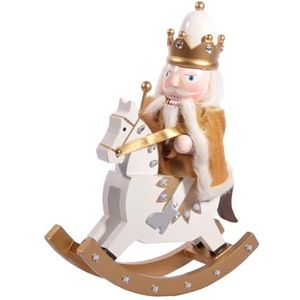 Ciao Notenkraker Speelgoed voor Kerstmis, soldaat, koning, paard, met cape (28 cm), houten decoratie met stof, wit/goud