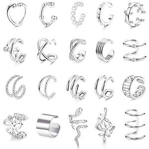 CASSIECA 20 stuks oorbellen voor vrouwen, verstelbaar, oorbellen, set van roestvrij staal, niet-piercing, kraakbeen, clip op wrap, oorbellen, set, roestvrij staal, rvs