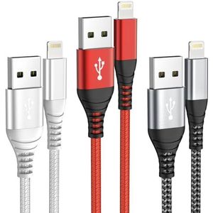 IDISON Set van 3 iPhone-oplaadkabels, 2 m, Lightning-kabel, USB, MFi-gecertificeerd, nylon gevlochten voor iPhone 14 13 12 11 Pro/Pro Max/Mini, XR XS Max X, 8, 7, 6, 6s Plus, 5s 5 Se