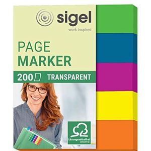 SIGEL HN615 bladwijzers van papier, transparant, 200 vellen à 5 x 1,2 cm, 5 kleuren