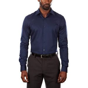 Van Heusen Herenoverhemd slim fit flexibele kraag stretch heren slim fit slim fit slim fit slim fit stretch solide, Nachtblauw.