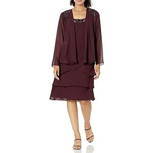 S.L. Fashions Dames pailletten jurk Embellished Tiered Sequin Jacket Dress (klein en regular), vijg, 50, Vijg