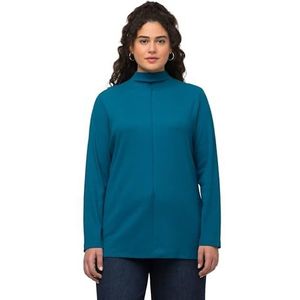 Ulla Popken T-shirt à col roulé côtelé pour femme, Bleu océan, 52-54/grande taille