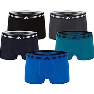 FM London Fm London boxershorts voor heren, van bamboe, 5 stuks, zwart, grijs, blauw