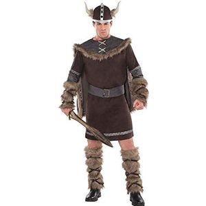 Amscan - Volwassen kostuum Viking Warrior, tuniek, helm, cape, beenwarmers, Viking