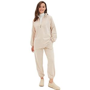 Trendyol Ensemble de sweat-shirt et jogger modeste en tricot uni pour femme (Pack de 2), beige, S