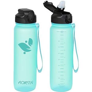 AORIN Drinkfles met rietje, 1 liter, BPA-vrij, Tritan, lekvrij, voor sport, fitness, hardlopen, yoga, fietsen, outdoor