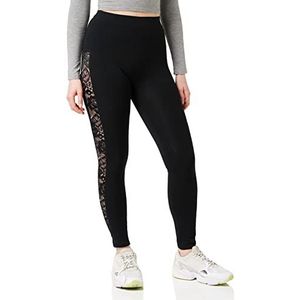 Urban Classics Yoga-legging voor dames van kant, gestreept, zwart (00007)