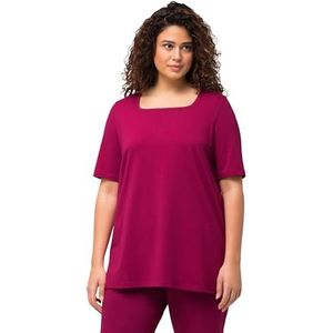 Ulla Popken T-shirt pour femme, grandes tailles, grande taille, ligne A, col carré, manches mi-longues, Magnolia rouge, 54-56