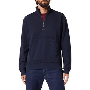 BOSS Zefadehalf sweatshirt voor heren, met ritssluiting, van Molton, met logo-reliëf, donkerblauw, maat L, Donkerblauw