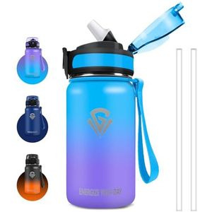 Grsta Roestvrijstalen thermosfles met rietje, vacuüm geïsoleerd, BPA-vrije metalen fles, thermosfles voor school, kantoor, outdoor, 500 ml