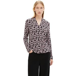 TOM TAILOR 1039087 T-shirt met lange mouwen voor dames, 33990 - Zwart Lilac Abstract Design