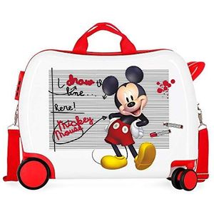 Disney Minnie Mickey Draw the Line kinderkoffer, rood, 50 x 39 x 20 cm, harde schaal, ABS, cijferslot 34 l, 2,1 kg, 4 wielen, handbagage