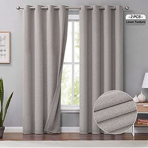 Melodieux Set van 2 100% verduisterende gordijnen voor slaapkamer, warmte-isolatie en geluidsreductie, linnen gordijnen met oogjes voor woonkamer en kinderkamer, naturel beige, 127 x