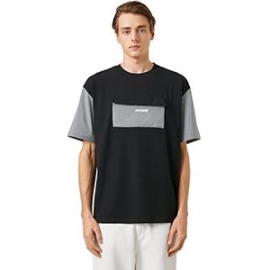 Koton T-shirt à col rond imprimé avec logo surdimensionné pour homme, Noir (999), S