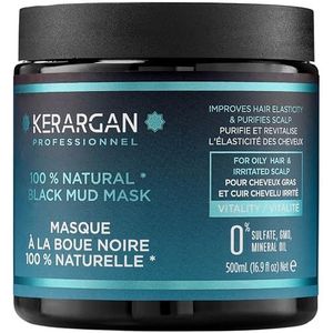 Kerargan - Zwart moddermasker voor het voeden en zuiveren van je haar - Vettig haar - Sulfaatvrij, parabenen en siliconen - 500 ml