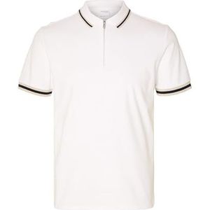 Selected Homme Heren poloshirt met ritssluiting, helder wit, M, Helder wit