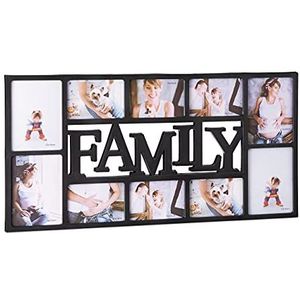 Relaxdays Fotolijst voor 10 foto's galerij wandlijst familie familie (h x b x d): 36,5 x 72 x 2 cm, zwart