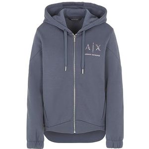 Armani Exchange Dames hoodie met ritssluiting en logo, blauw, L, Blauw