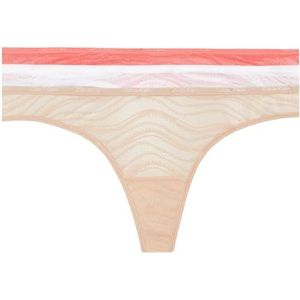 Calvin Klein 3 stuks string (Low-rise) 000qd5216e string voor dames, Veelkleurig (Calypso Coral/Cedar/Wit)