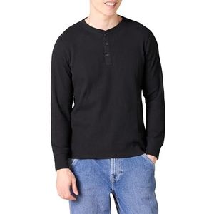 Amazon Essentials Henley Overhemd met lange mouwen voor heren, met wafelpatroon, slim fit, zwart, L