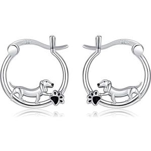 Sterling zilveren teckel Weense teckel creolen oorbellen dames sieraden sterling zilver geen edelsteen, Sterling zilver, Geen edelsteen