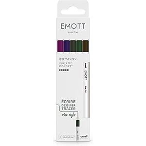 Emott Uni Ball Uni Ball – Mitsubishi potlood – verpakking met 5 viltstiften vintage kleuren – om te schrijven, te tekenen, tracer met stijl – fijne punt 0,4 mm – bruin, grijs, amethist, violet, kaki