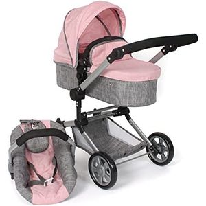 Bayer Chic 2000 - Linus poppenwagen, 3-in-1 voor kinderen van 4 tot 8 jaar, poppenwagenset, grijs gemêleerd, roze