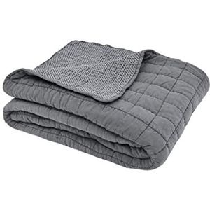 Sleepdown Superzachte, warme en comfortabele gewatteerde sprei met wafelpatroon, antracietgrijs, 200 x 150 cm