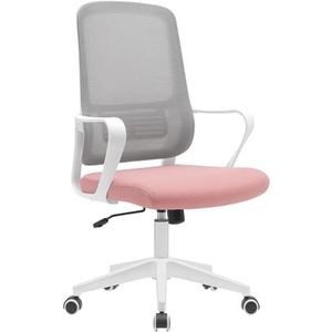 BAKAJI Ergonomische bureaustoel met krasbestendige zwenkwielen, rugleuning van ademende stof en lendensteun, bureaustoel in hoogte gas 98-108 cm (roze en grijs)