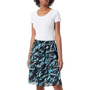 KAFFE Women's Skirt Elastic Above Knee Length Mid-Rise Waist Chiffon Femme, Black/Blue/Green Abstr. Animal, 42