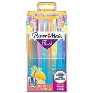 Paper Mate Flair kleurpennen, medium punt (0,7 mm), tropische kleuren, 16 stuks